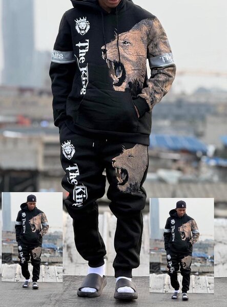 Ensemble survêtement noir avec imprimé lion