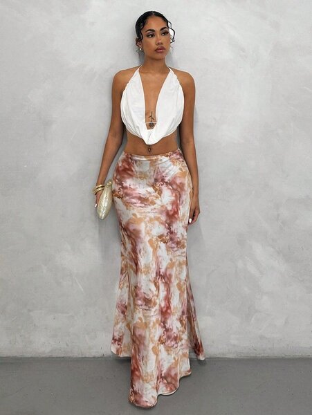 Jupe longue fluide imprimée tie-dye