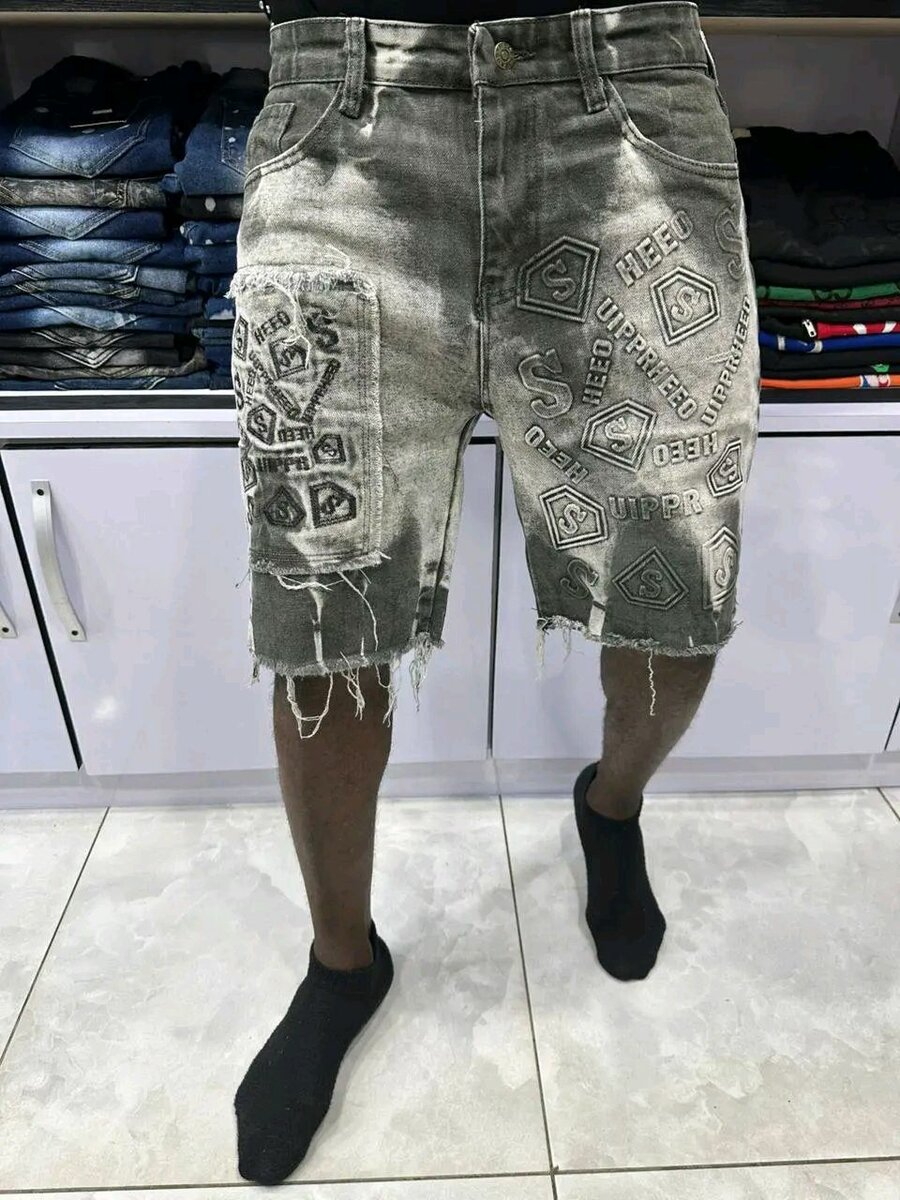 Short en jean imprimé