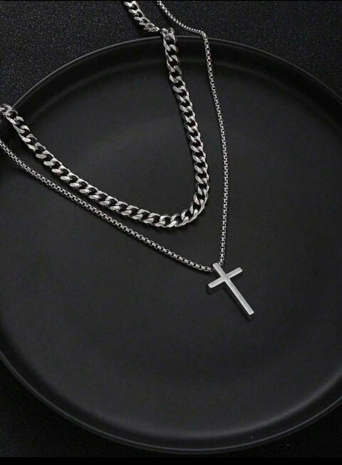 Collier élégant croix acier inoxydable