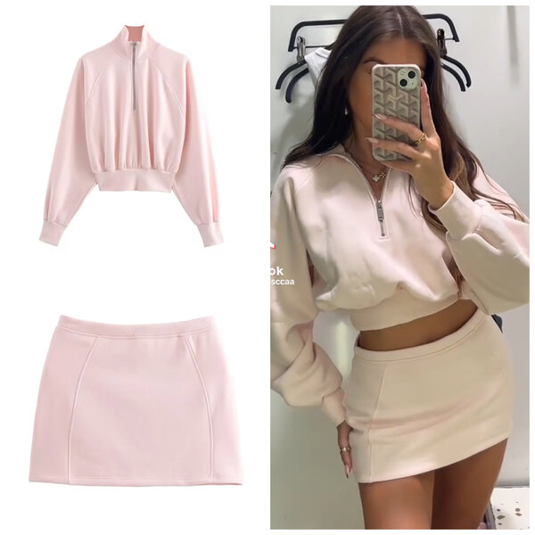 Ensemble sweat et jupe rose