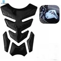 3D Gloss Black Stereo Rubber Motorcycle Gas Fuel Oil Tank Pad Sticker Protector Cover Fish Bone Decals Black Pro Gripper