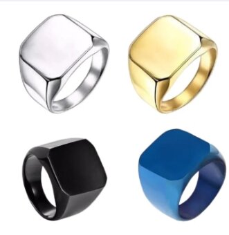 New Best Pack of 4 Silver ,Black ,Golden and Blue Titanium Rings For unisex (Boys And Girls