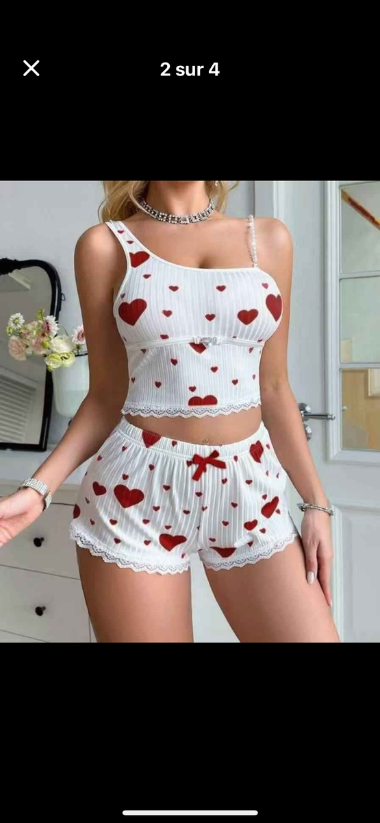 Ensemble Pyjama Résille Cœur