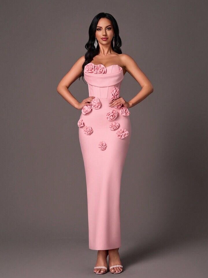 Robe élégante rose à fleurs