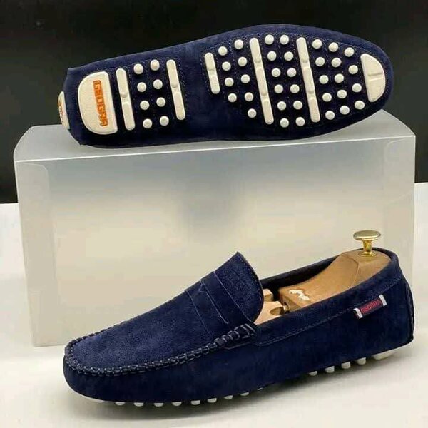 Mocassins en daim bleu homme