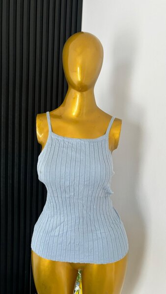 Débardeur Femme Côtelé Bleu