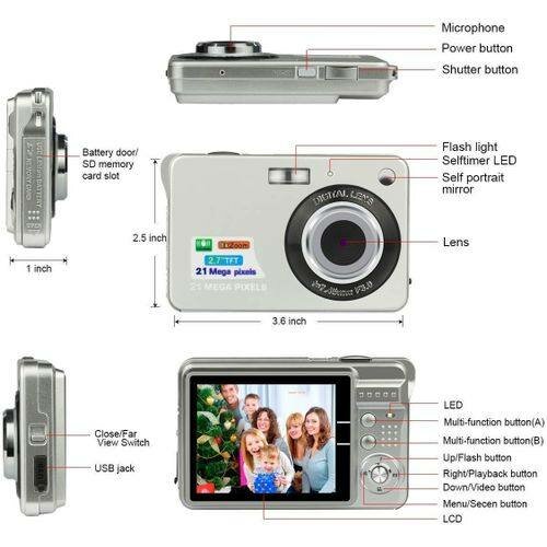 Mini Appareil Photo Numérique, écran LCD 1080P HD 2,7" Zoom