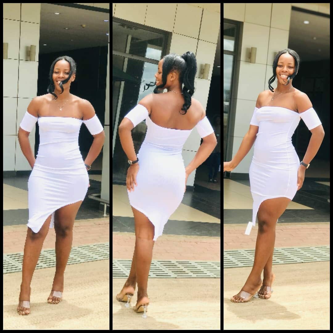 White asymmetrical dress, stretch