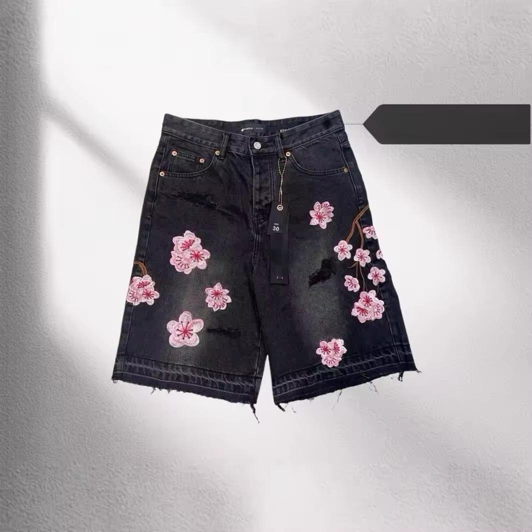 Shorts en jean à fleurs