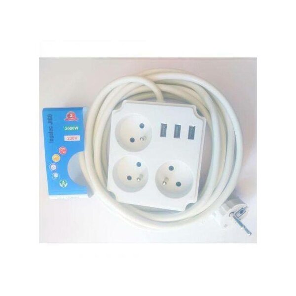 Multiprise / Rallonge - 3 Prises et 3 Ports USB - 5M