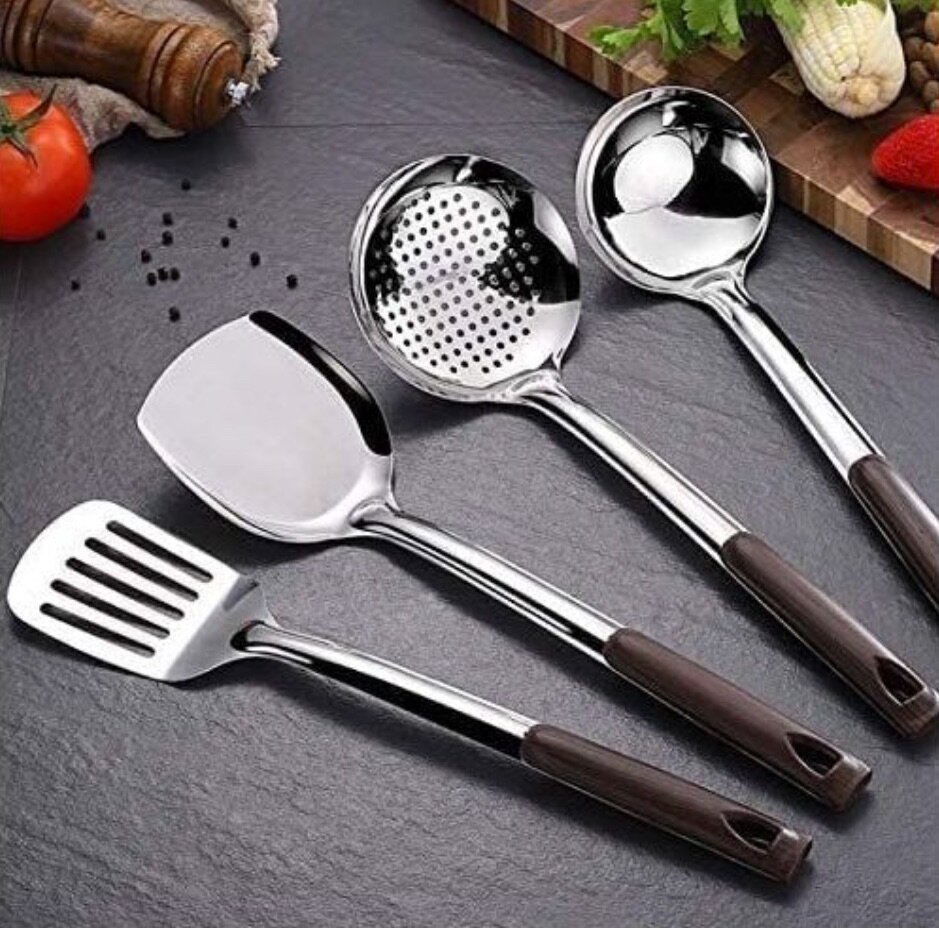 Set of Colander - 4 Pcs - Silver/Brown