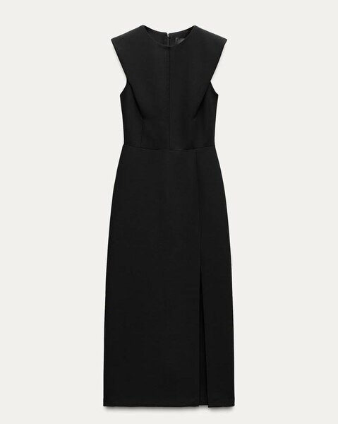 Zara Crepe Midi Dress in Black 