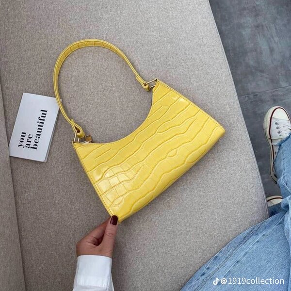 Mini leather baguette yellow bag
