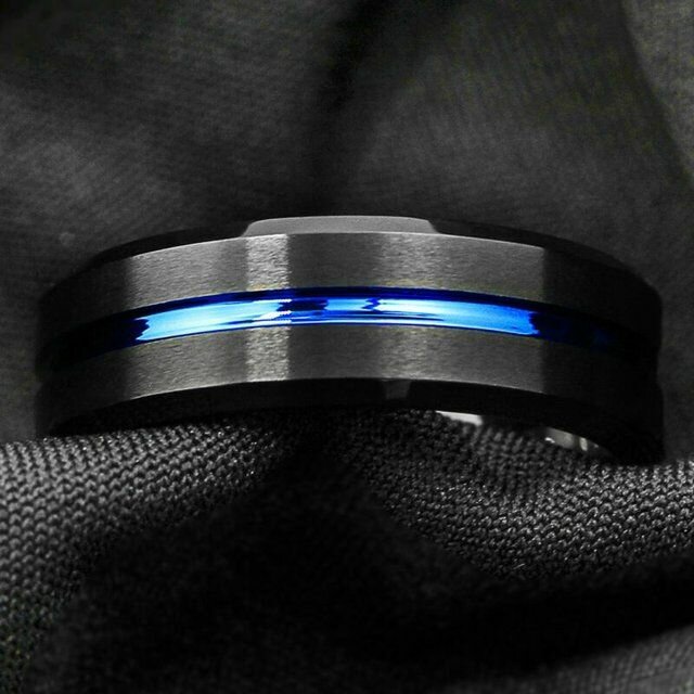 Bague Homme Tungstène Bleu