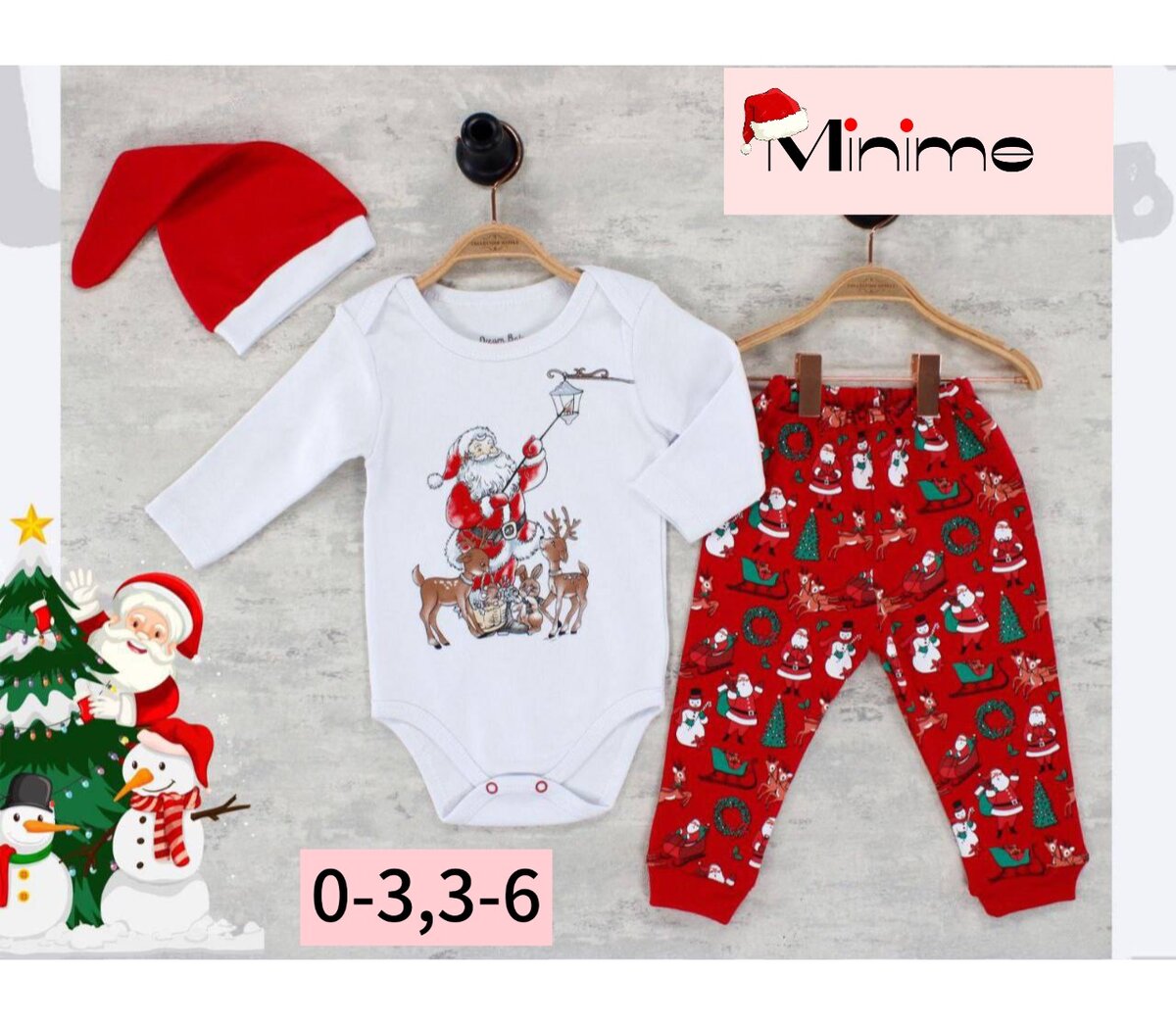 Новогодняя одежда 3в1 (боди, штанишки и шапочка)
