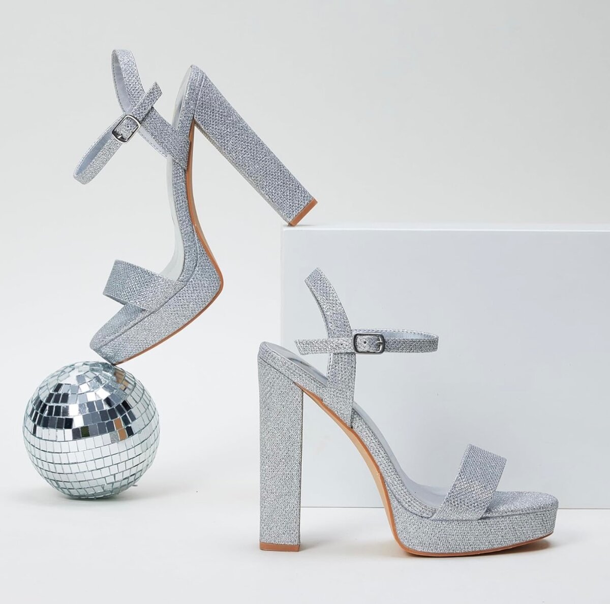 Silver block heeled sandal