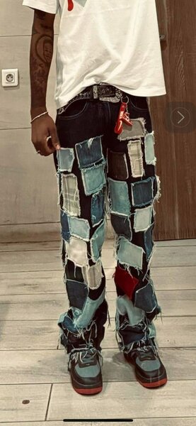 Jean patchwork tendance unisexe