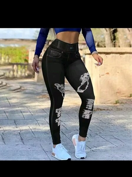 Legging en Jean Effet Usé