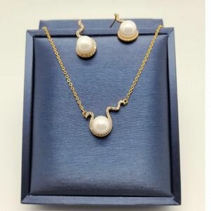 Ensemble Chaînes Et Boucles D'oreilles En Or Plaqué Pendentif Perle