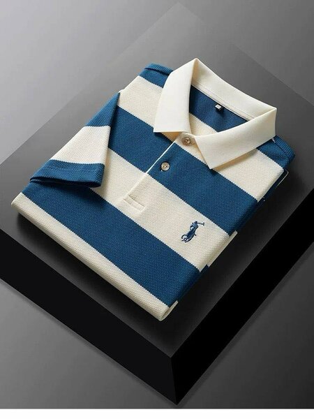 Polo homme rayé bleu et blanc