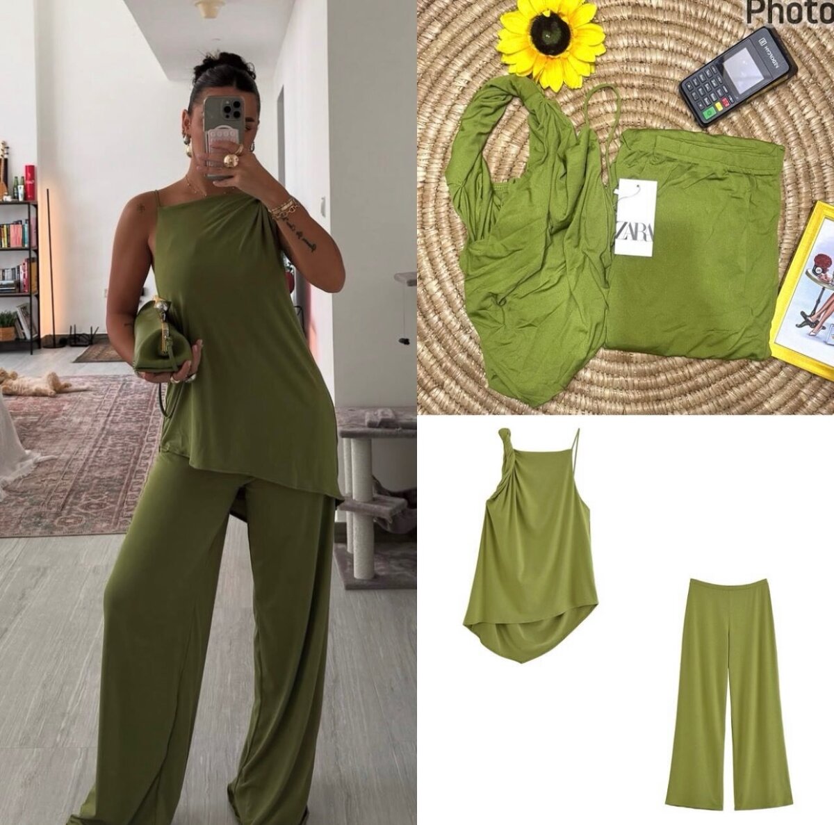 Ensemble asymétrique vert élégant