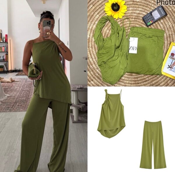 Ensemble asymétrique vert élégant