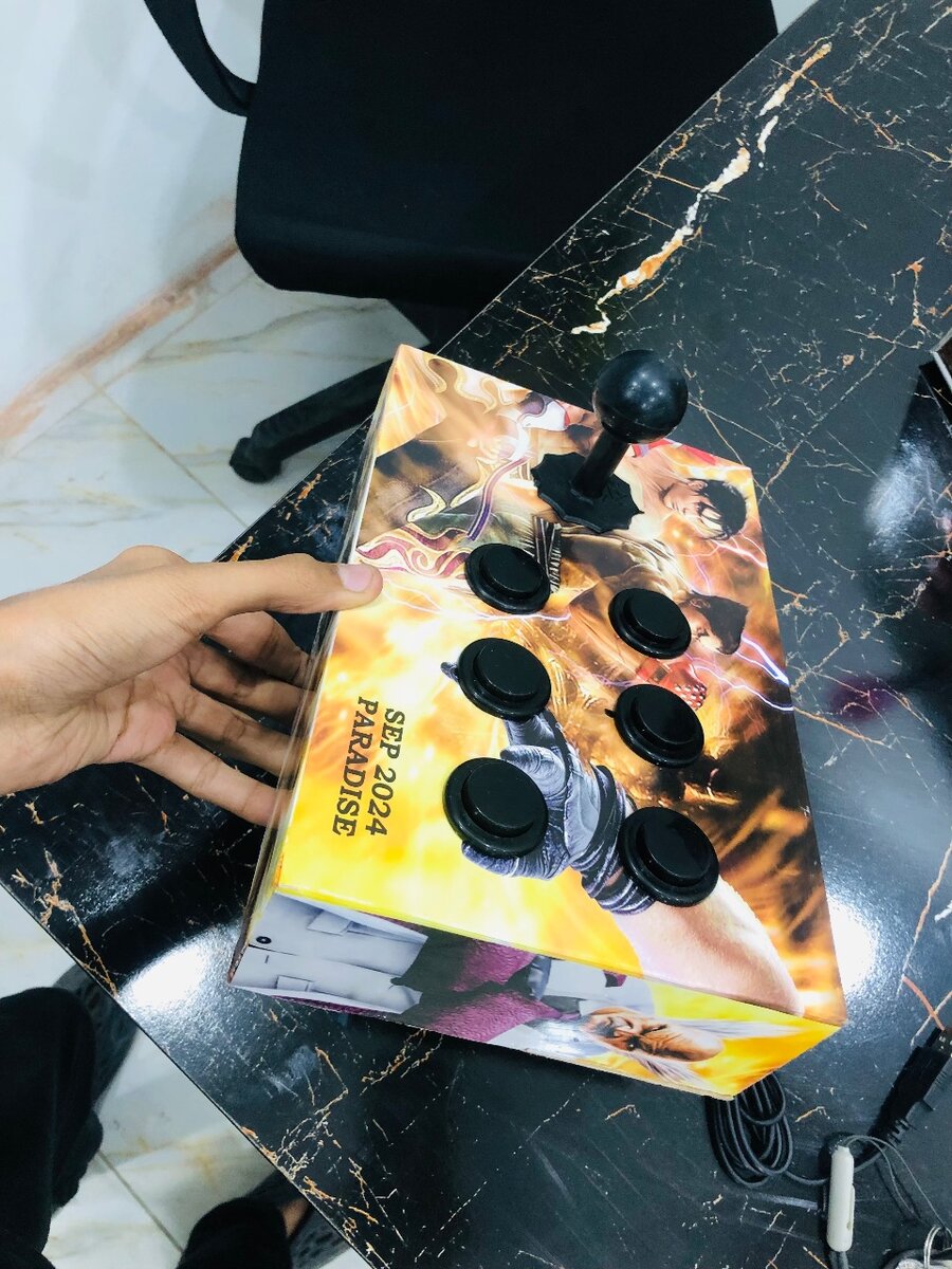 6-button joystick wooden box USB connectivity for Computer.