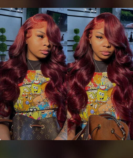 Perruque longue bordeaux élégante