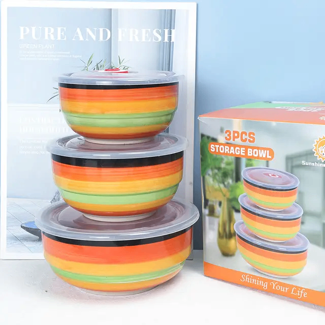 3pcs SET CERAMIC BOWLS WITH LID
