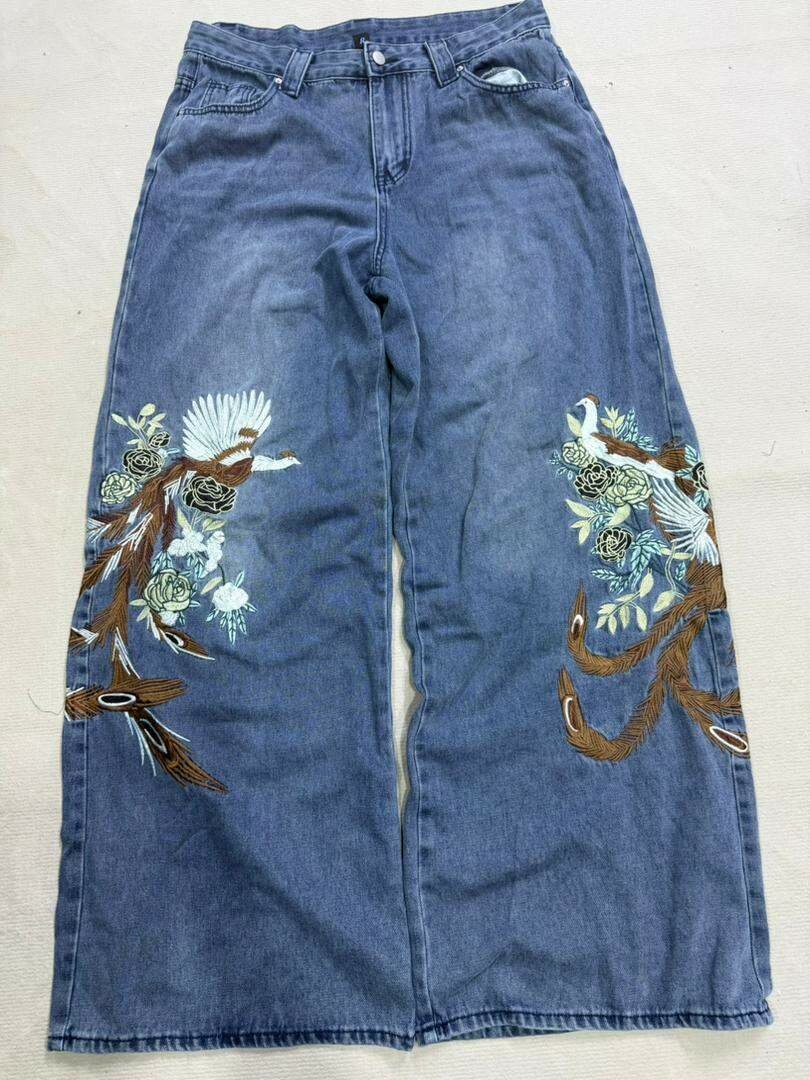 Jean droit ample avec imprimé oiseau