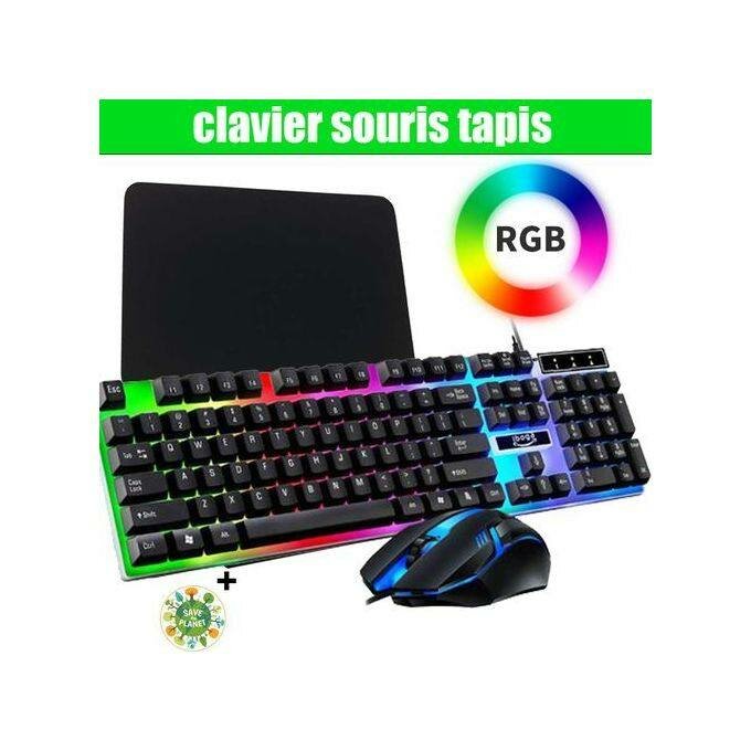 Clavier + Souris + Tapis USB filaire Avec Lumière RGB