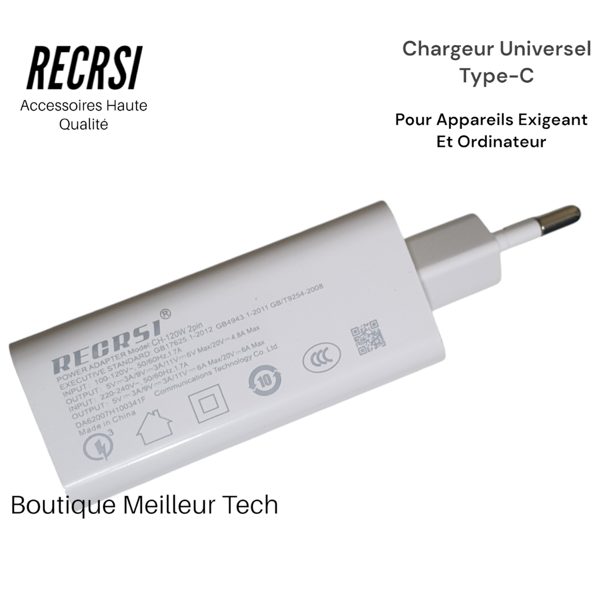 Chargeur Rapide 120W Universel Type-C - Téléphone Ordinateur