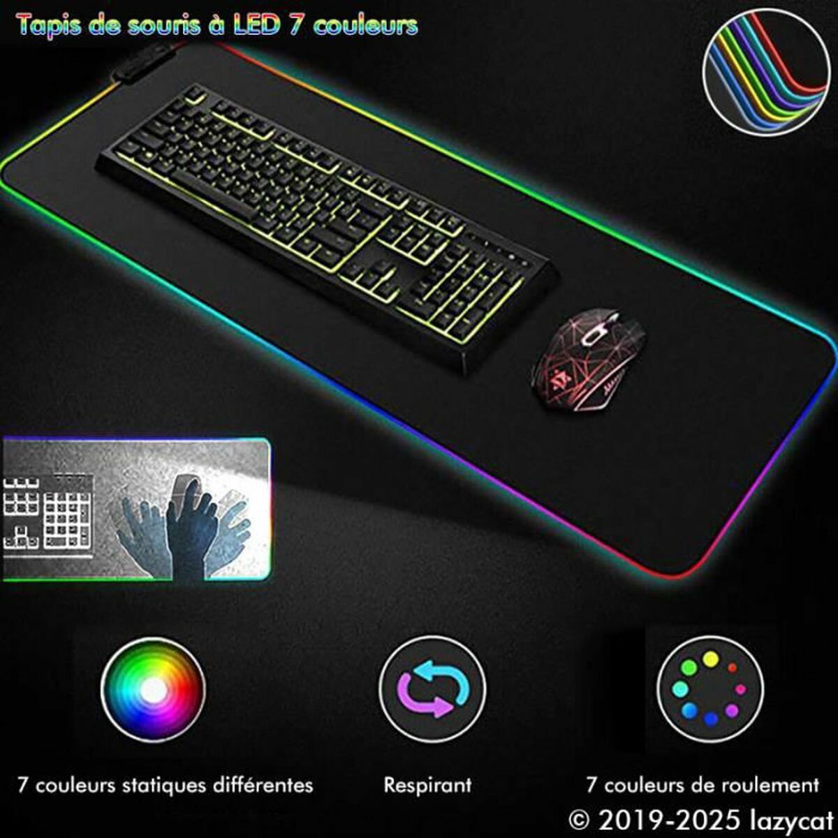 Tapis de Souris LED RGB Gaming avec 7 Couleurs