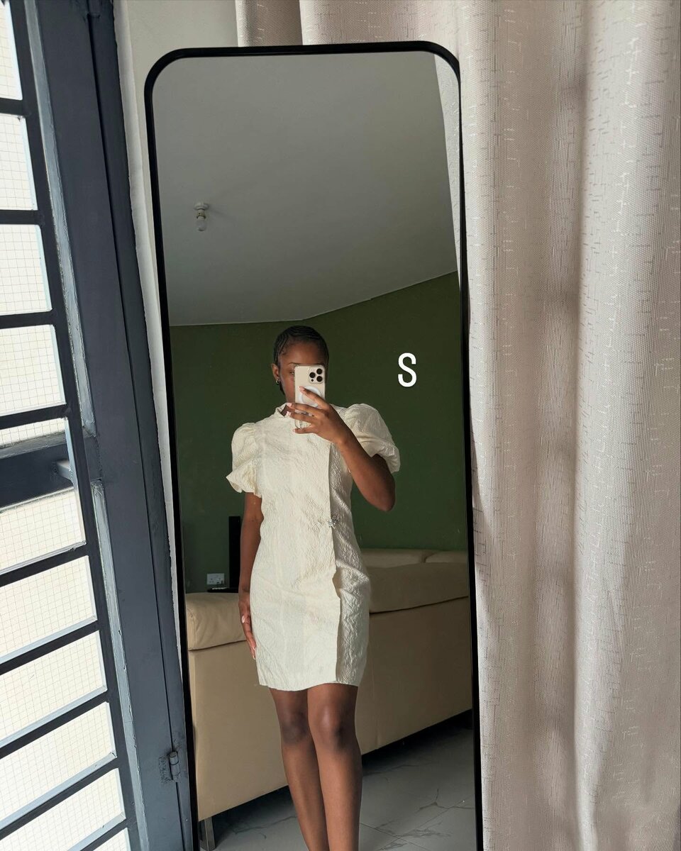 White dress with lantern sleeves