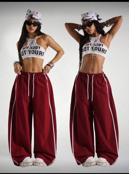 Pantalon large rouge femme