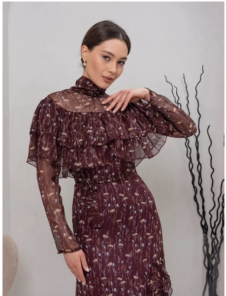 Платье вечернее шифоновое с рюшками бохо