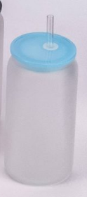 Plastic Lid Frosted Glass Can Shaped Glass Tumbler with Reusable Straw