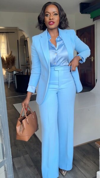 Ensemble pantalon et veste bleu pour femme