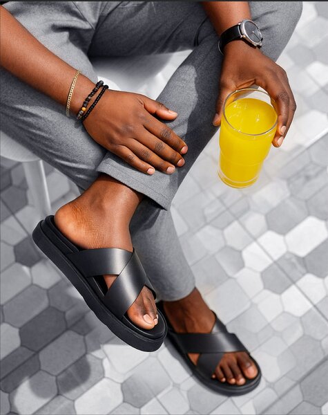 Sandales noires croisées homme