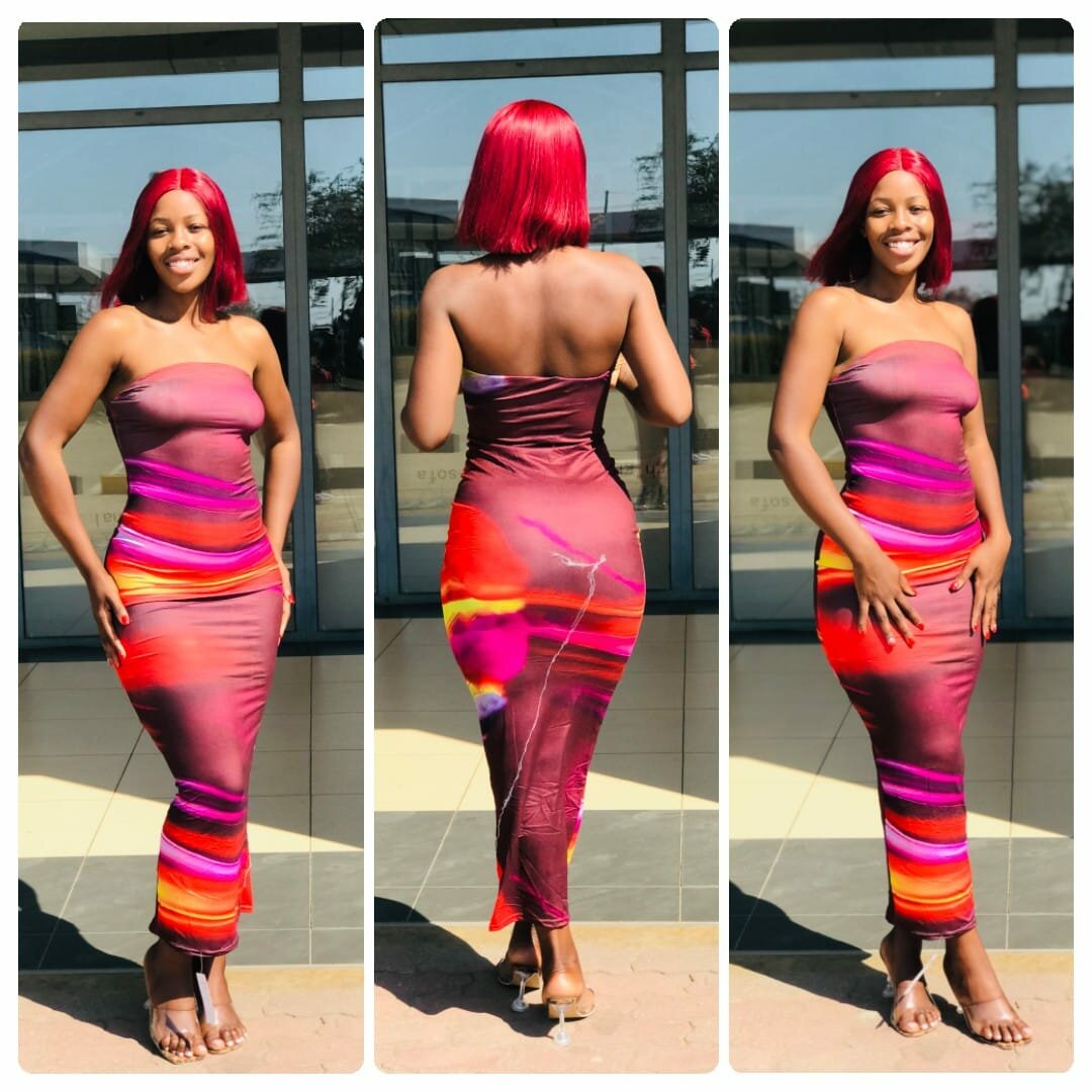 Stretch maxi dress, abstract print