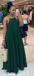 Robe évasée longue au sol à fines bretelles émeraude
