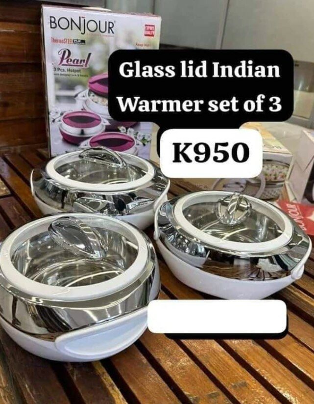 Glass lid Indian Warmer set of 3