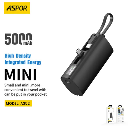 Aspor A352 2 TYPE C Flexible Portable Mini 5000mAh Power Bank