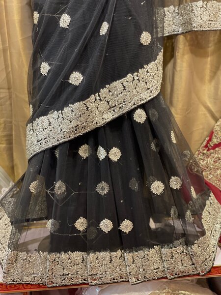 Black Sari With Sliver Zarii Work