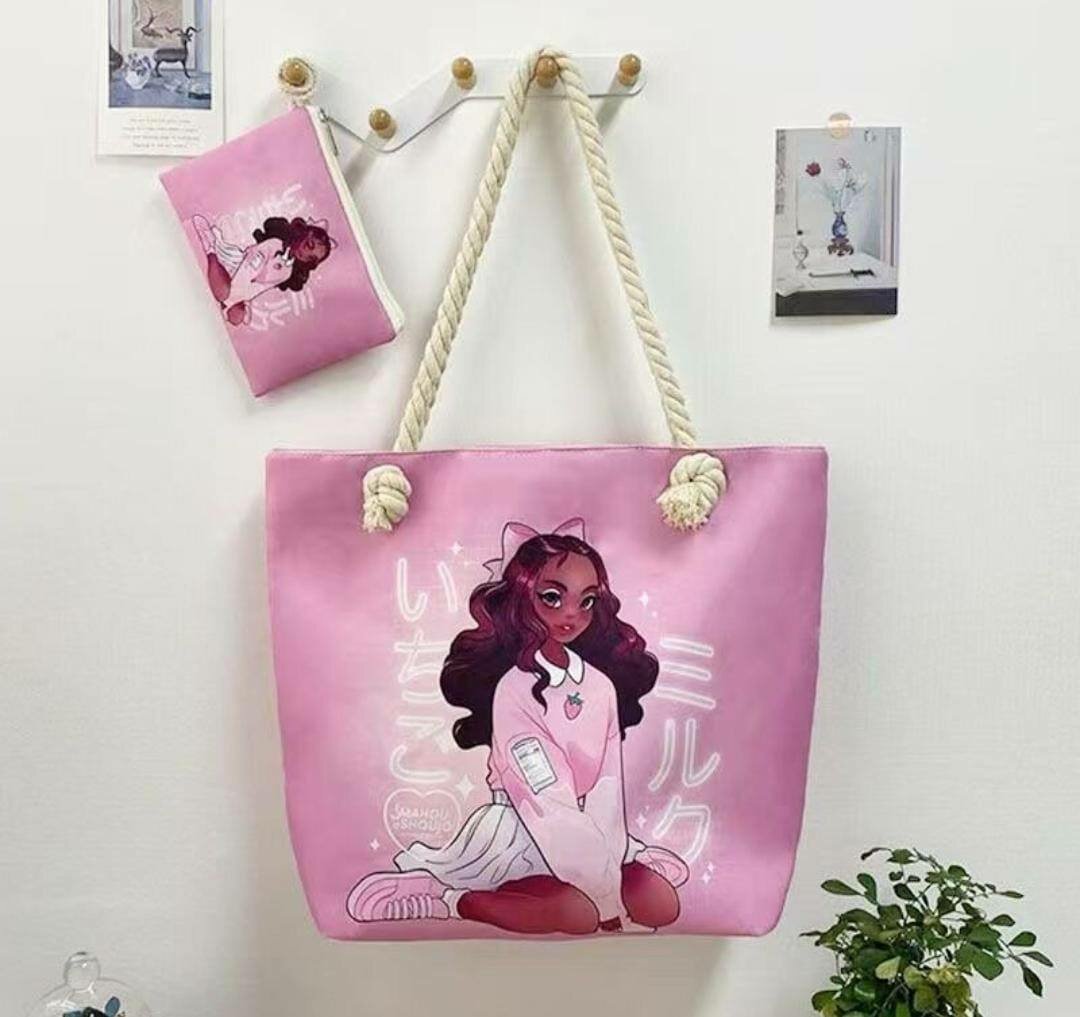 Sac cabas illustré rose