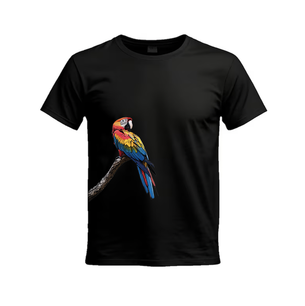 T-shirt noir perroquet coloré
