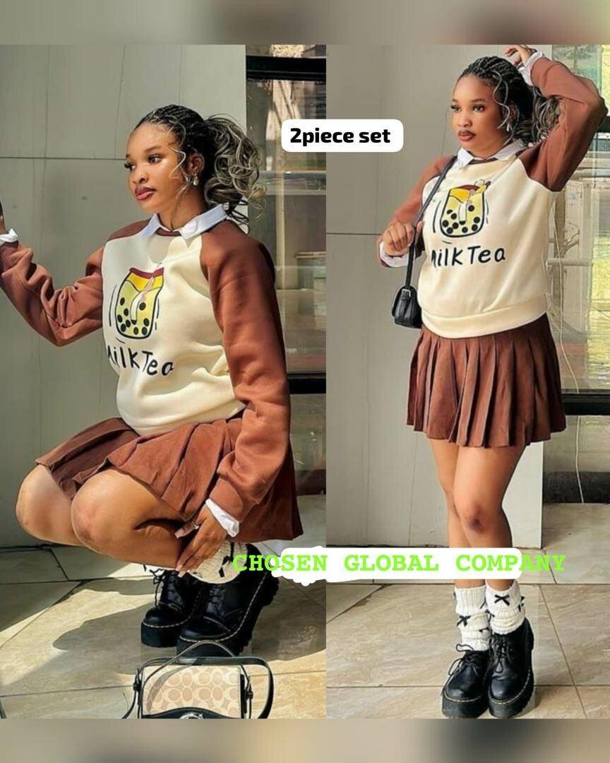 Ensemble Jupe et Sweat Milk Tea