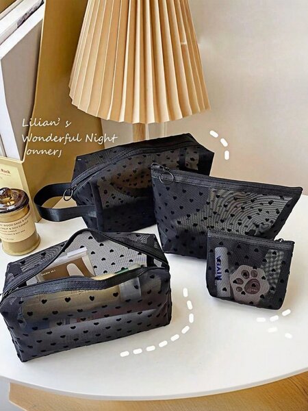 Trousse de Maquillage Noire en Filet