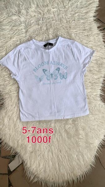 T-shirt fille, avec papillons, blanc